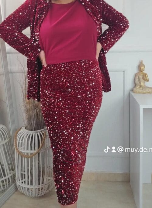 Falda burdeos lentejuelas 6283