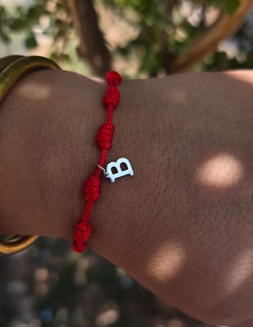 Pulsera 7 nudos inicial B plata