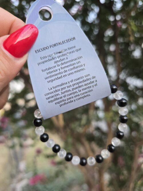 Pulsera Turmalina y Cuarzo blanco - Escudo Fortalecedor - Imagen 2