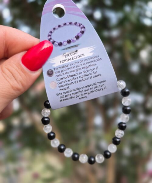 Pulsera Turmalina y Cuarzo blanco - Escudo Fortalecedor