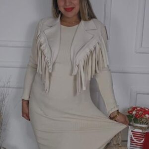 Vestido canalé + chaleco flecos 8913