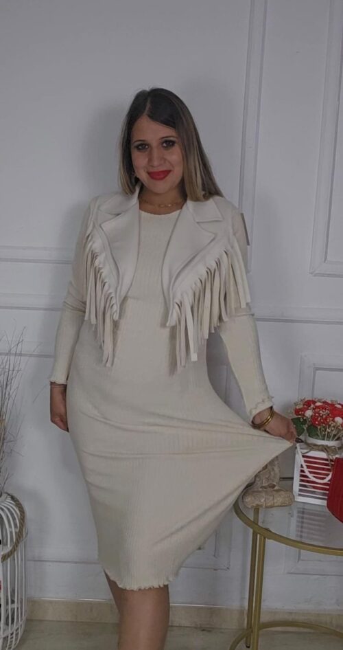 Vestido canalé + chaleco flecos 8913