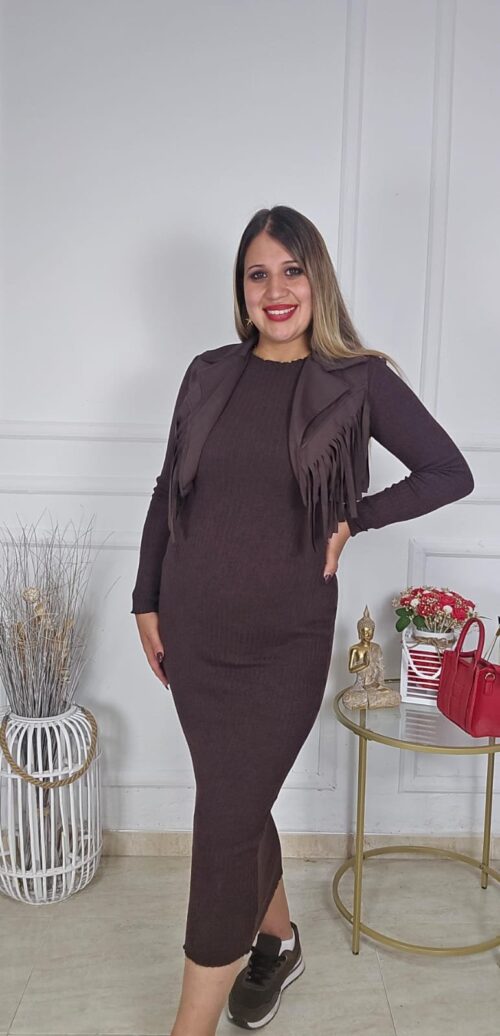 Vestido canalé + chaleco flecos 8913 - Imagen 2