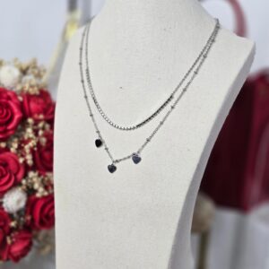 Collar Doble Corazón Plateado - 006