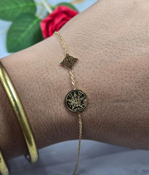 Pulsera Nudo de bruja + Estrella de David 0ro 029