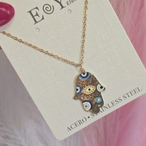 Collar mano de Fátima y ojo turco oro 607