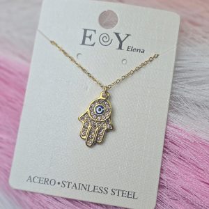 Collar mano de Fátima y ojo turco oro 504