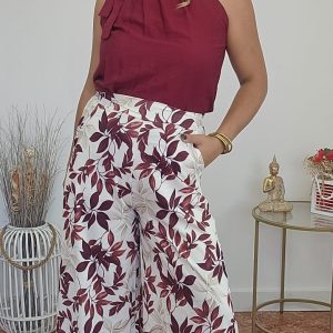 Pantalón hojas burdeos 11538