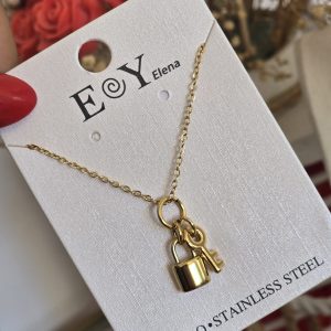 Collar Llave Candado Dorado - 214